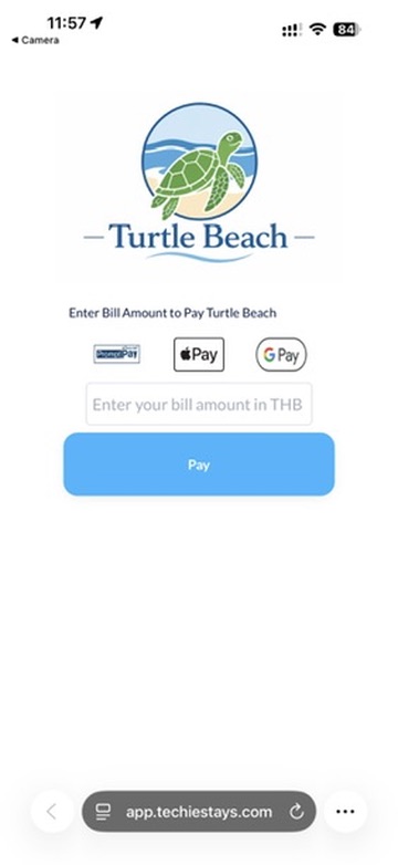 Guest payment page for entering the bill amount